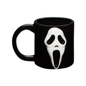Black and White Sculpted 3D Ghost Face Ceramic Coffee Tea Mug 16 oz. New